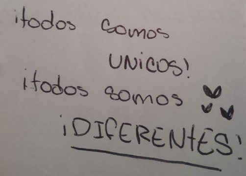 A student completing the intervention writes: We are all unique! We are all different!